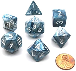 CHESSEX LUSTROUS POLYHEDRAL SLATE-WHITE 7-DIE SET