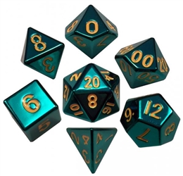 METALLIC DICE SET: 16MM POLYHEDRAL TURQUOISE PAINTED (7)